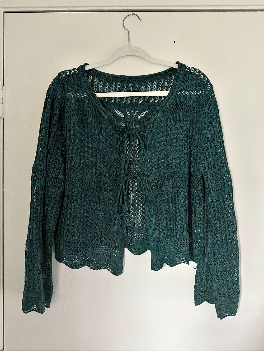 Shein Open Knit Tie-Front Cardigan in Green